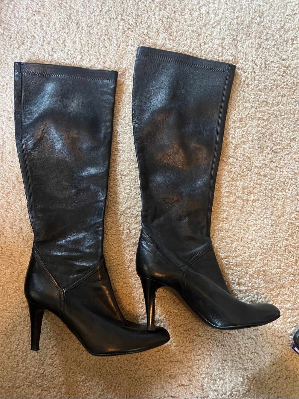 Cole Haan Black Leather Knee-High Stiletto Boots